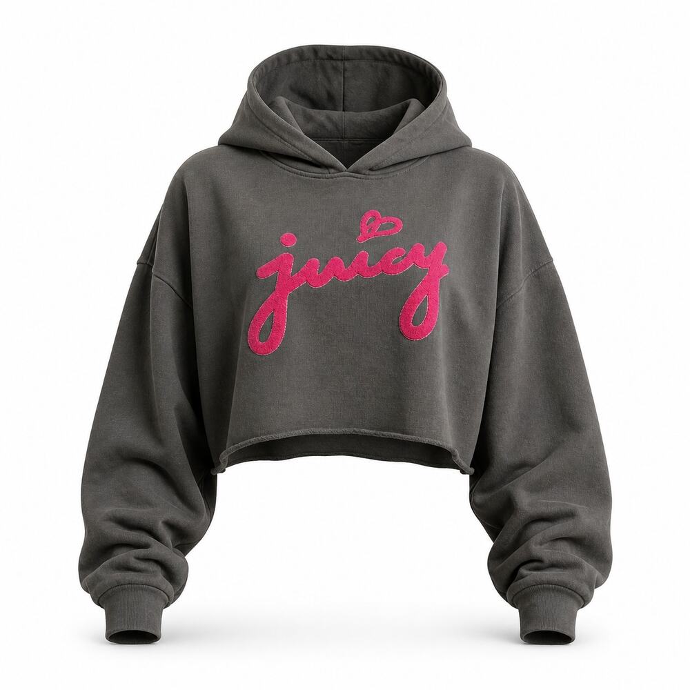 Juicy Couture Womens Cropped Hoodie Gray Pink Logo XL Casual